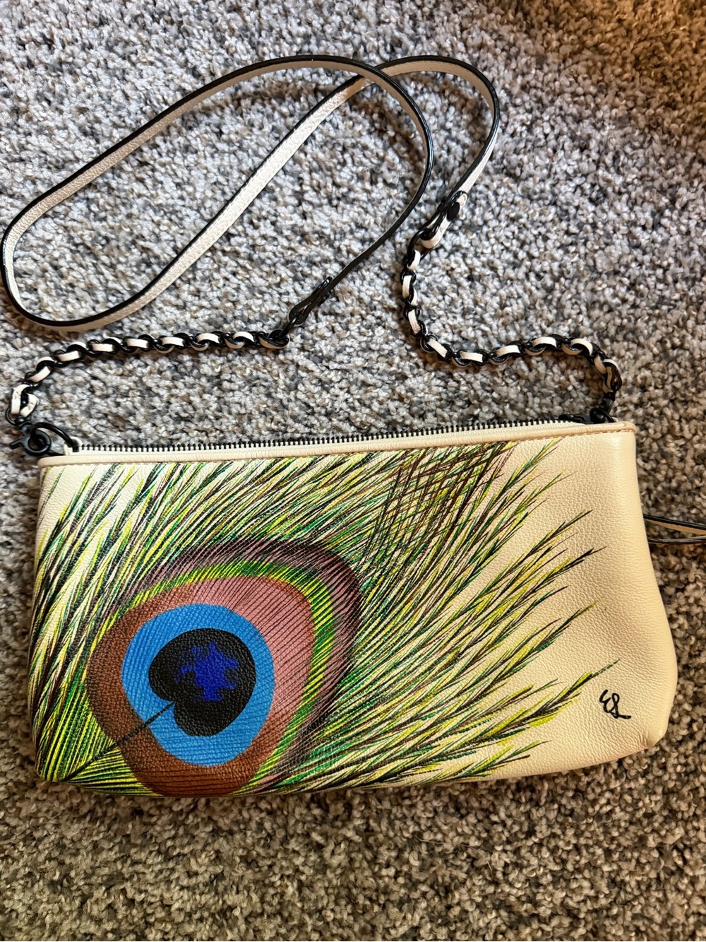 Elliot Lucca Peacock Feather Print Crossbody Clutch - Cream, Green, Blue